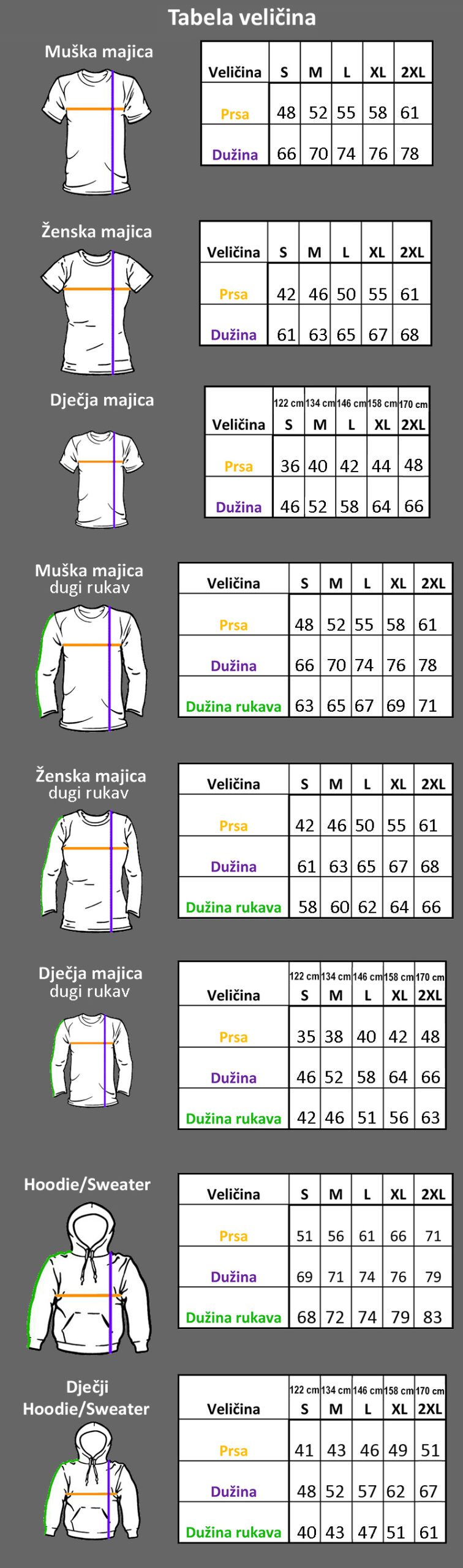 Veličine i materijali - TATTOO MAJICE tisak na majicu, hoodie, jaknu ...